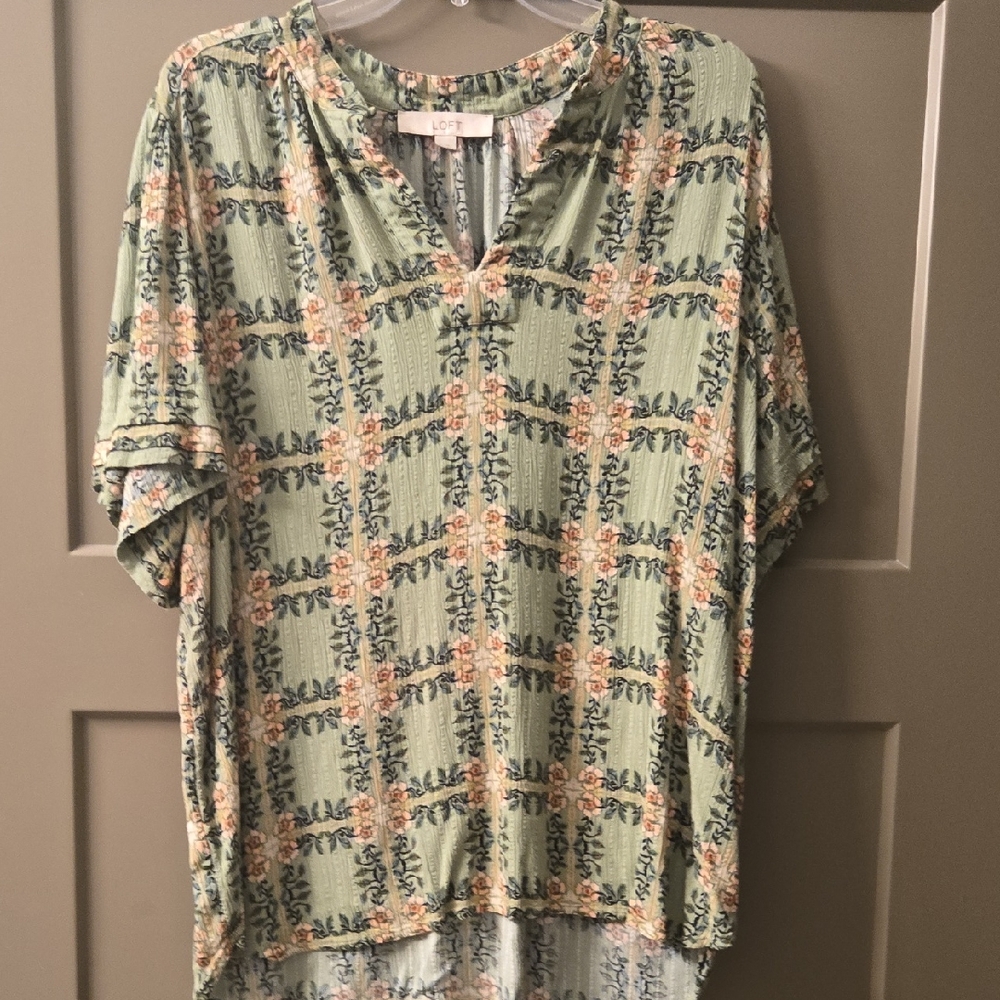 LOFT Green and Pink Blouse